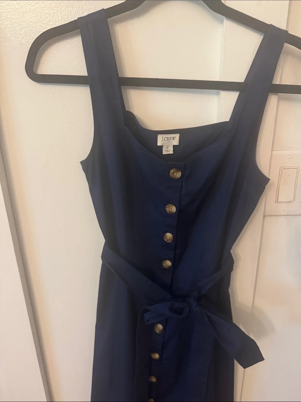 Jcrew factory Navy Button-Front Sleeveless Midi Dress with Waist Tie